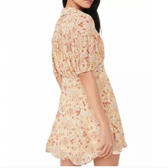 Free People Women Floral Mini Dress With Puff Sleeves & Smocked Detail Size M‎ - Picture 4 of 16